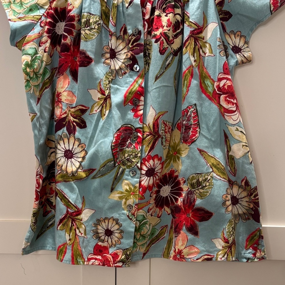 Van Heusen Floral Women's Top - Blue Red Large 💯 Cotton - Picture 6 of 9
